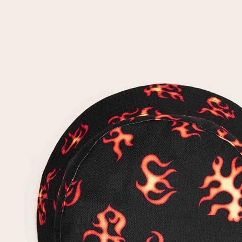 New Fire Pattern Bucket Hat - Girls Foldable print Cap - Summer Caps (2U44)