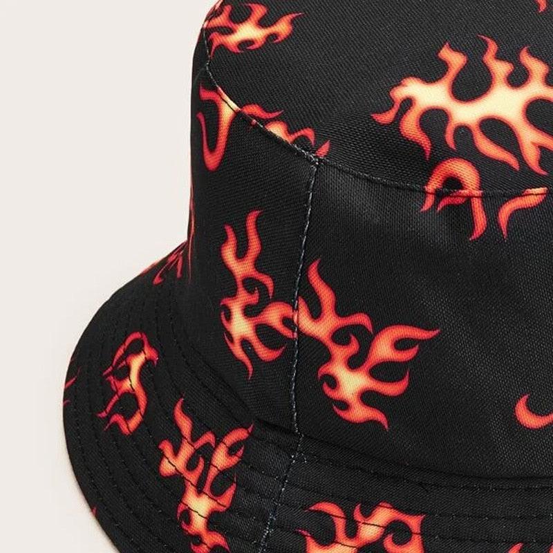 New Fire Pattern Bucket Hat - Girls Foldable print Cap - Summer Caps (2U44)