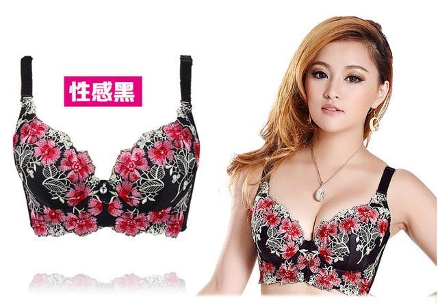 New Sexy Underwire Padded Push Up Embroidery Lace Women Deep V Bra