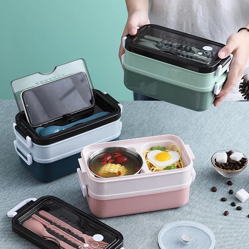 New Lunch Box Bento Box for Student Office Worker Double-layer Microwave Heating Lunch Container (2AK1)(AK8)
