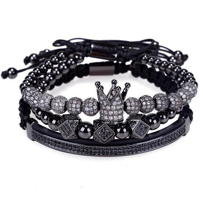 New Luxury Men Bracelet - Jewelry Crown Charm 6MM Micro Pave CZ Ball Macrame Bracelets (MJ3)(F83)