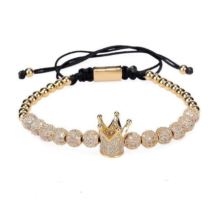 New Luxury Men Bracelet - Jewelry Crown Charm 6MM Micro Pave CZ Ball Macrame Bracelets (MJ3)(F83)