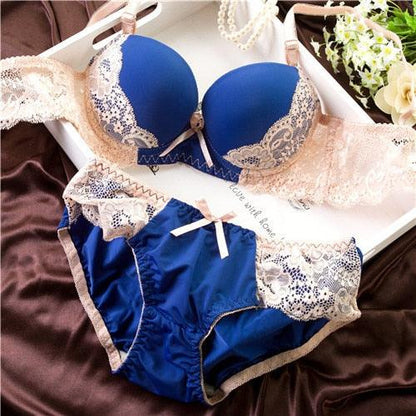 New Trending Women Push Up Deep V Gather Sexy Lace Bra Sets - Girl Bra Underwear Sets - Bra + Panties (TSB4)(F27)