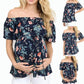 Trending New One-line Collar Loose Tops - Tie Short-sleeved Layered Ruffled Straps - Pregnant Women Printed Chiffon Shirt (D4)(Z1)