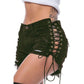 Sexy Women's Denim Shorts - Solid Lacing Ripped Mid Wast Shorts - Plus Size (TBL2)