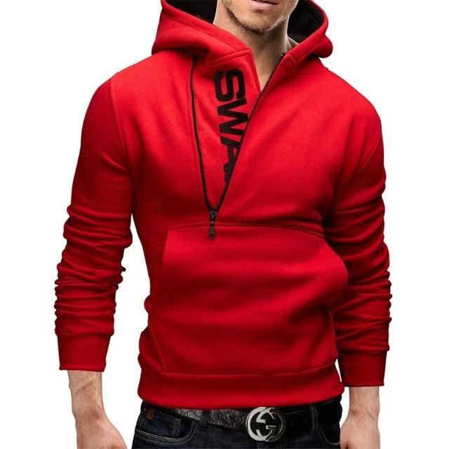 Side Zipper Hoodies Men Cotton Sweatshirt Spring Letter Print