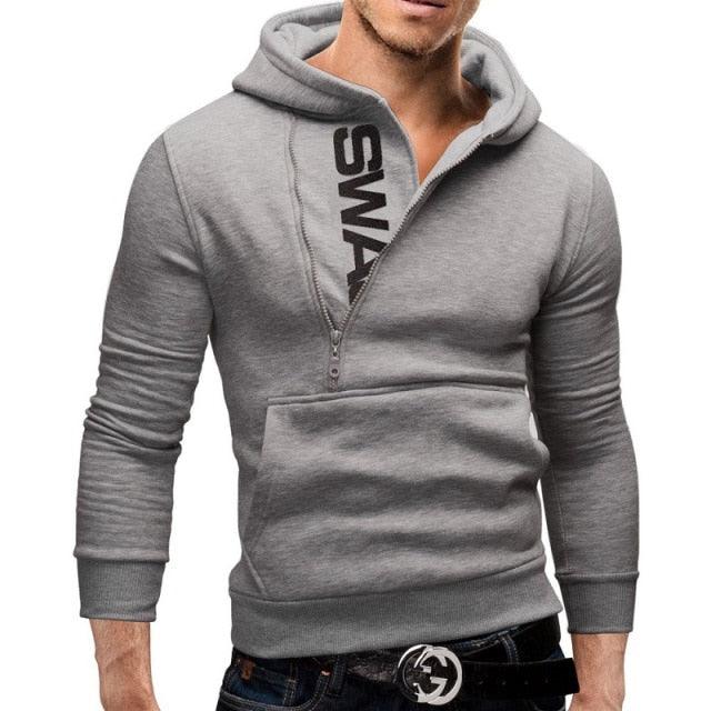 Side Zipper Hoodies - Men Cotton Sweatshirt - Spring Letter Print Sportswear Slim Pullover (TM5)(CC1)(F100)