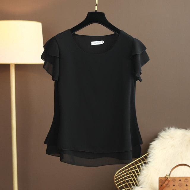 New Summer Women Blouse - Loose O Neck Chiffon Shirt - Female Short Sleeve Blouse - Plus Size 6XL (TB1)(F19)