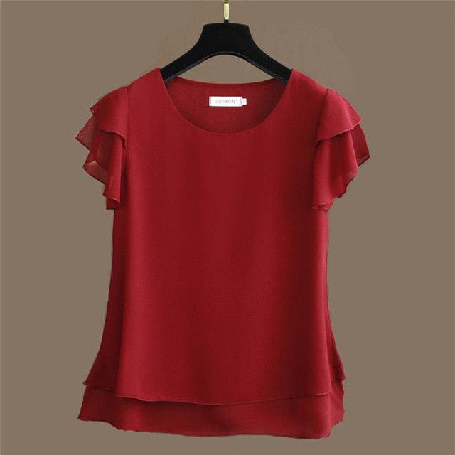 New Summer Women Blouse - Loose O Neck Chiffon Shirt - Female Short Sleeve Blouse - Plus Size 6XL (TB1)(F19)