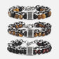 New Two Layers Men's Bracelet - Tiger Eye Stone Beaded Bracelet Black Glass Beads (2U83)