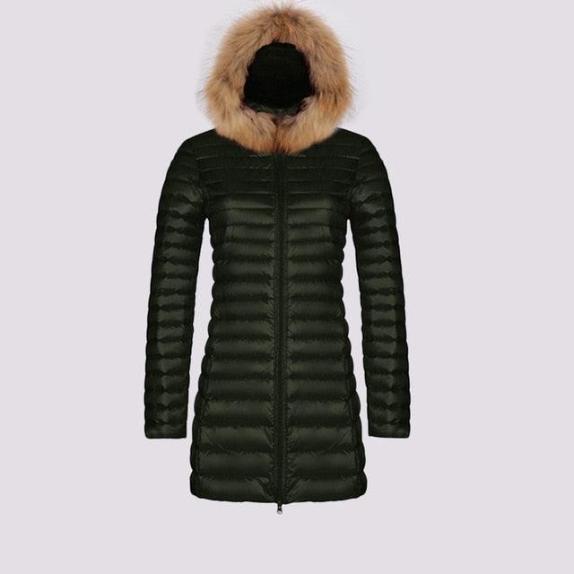 Trending Fur Women Wrap Hoodie Jacket - Ultra Light Duck Down Jacket - Long Female Overcoat (TB8A)(F23)