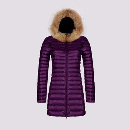 Trending Fur Women Wrap Hoodie Jacket - Ultra Light Duck Down Jacket - Long Female Overcoat (TB8A)(F23)