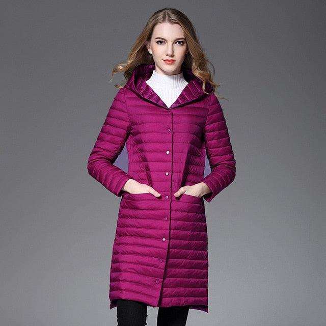 Gorgeous Winter Long Women Down Jackets - Ultra Light Down Jacket - With Hooded Single Breasted Coats (TB8A)(TB8B)