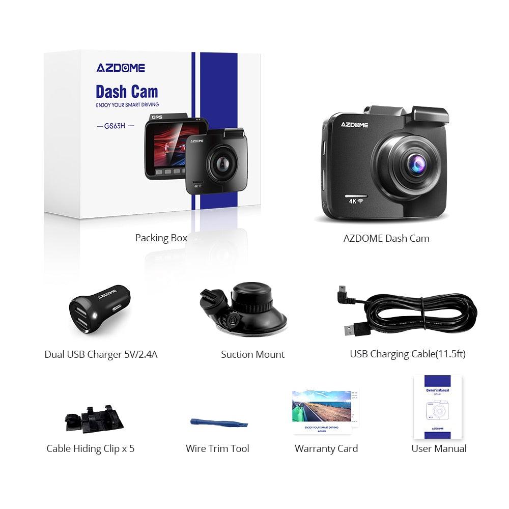 Dash Cam Dual Lens 4K UHD Recording Dashboard Camera Super Night Vision - WDR Built-In GPS Wi-Fi G-Sensor (CT4)(1U60)