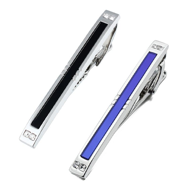 Newest Crystal Tie Clip With Blue & Black Glass Tie Bar Pins (1U17)