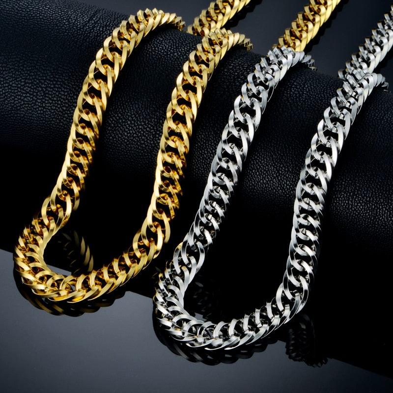 Newest Men's Thick Silver Color Chains - Necklace Bracelet Silver Color Chain Set (MJ4)