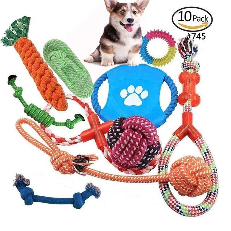 Newest Puppy Pet Dog Toys Set - Chew Toys Rope Durable Cotton Clean Teeth for Small to Medium Dogs - Randomly Colors 4-10pcs (D73)(2W3)