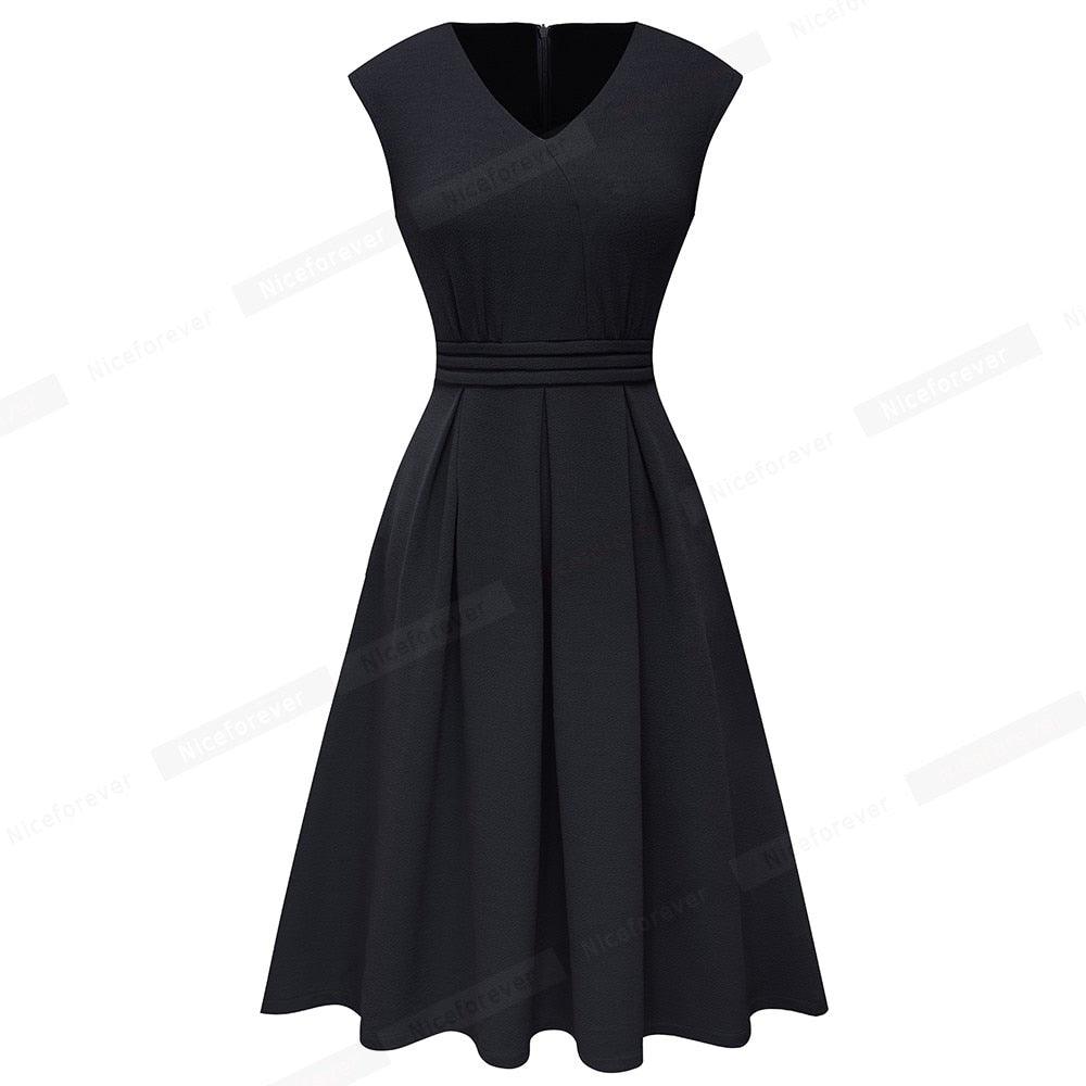 Brief Elegant Solid Color Sleeveless Dress - With Pocket A Line Women Flare Dress (BWM)(WSO3)(TP5)