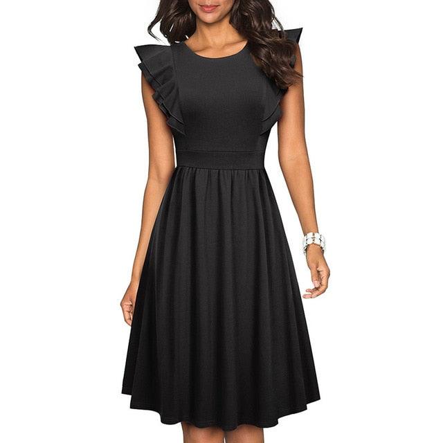 Cute Summer Retro Solid Color Ruffle Sleeve Dresses - Casual Flared Women Dress (BWM)(F20)(TP5)