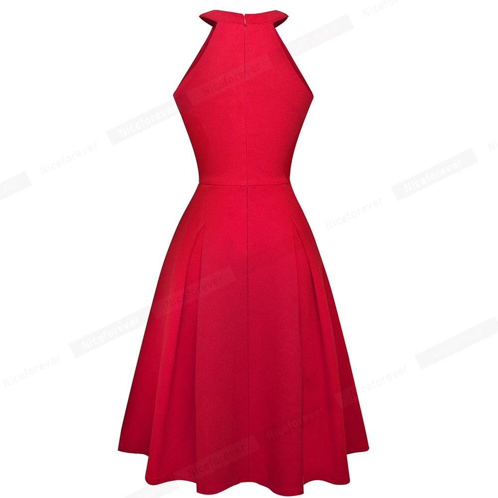 Great Vintage Casual Pure Color Dress - With Key hole A-Line Women Flare Dress (D30)(BWM)(BCD1)(BCD1)