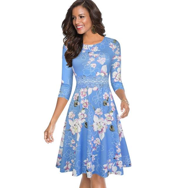 Gorgeous Vintage Elegant Embroidery Floral Dress - Lace A-Line Pinup Business Women Party Flare Swing Dress (D18)(WS06)