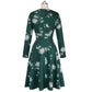 Beautiful Vintage Elegant Floral Print Pleated Round Neck Dress - A Line Pinup Business Party Women Flare Swing Dress (WS06)