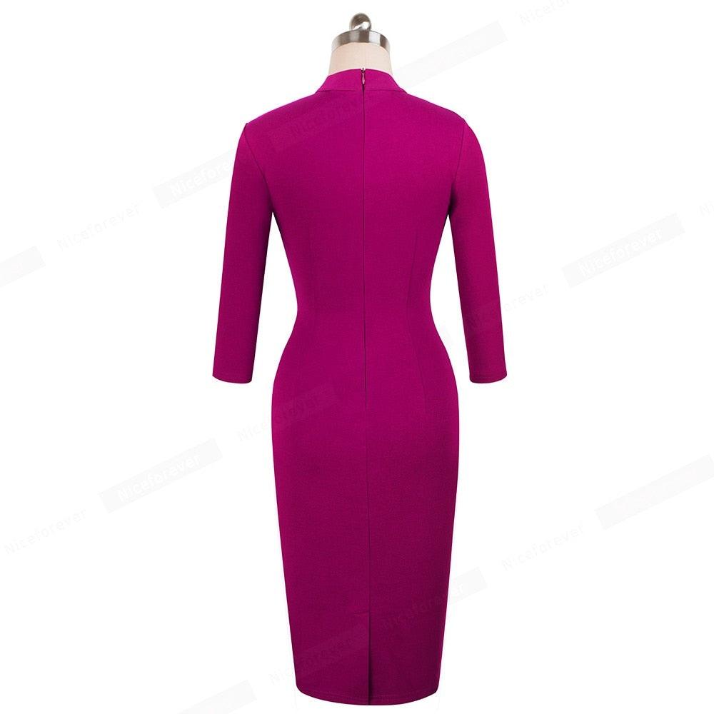 Great Vintage Pure Color Retro Round Neck Wear - Business Office Party Elegant Women Dress (1U30)(1U20)(1U35)