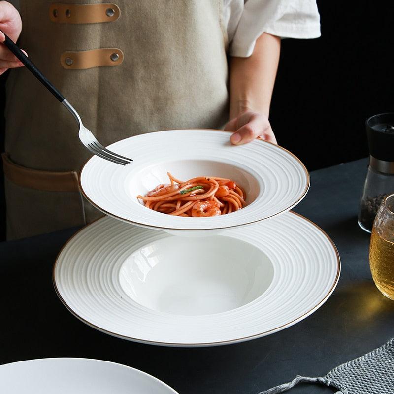 Nordic Ceramic Straw Hat Round Plate - Nine-Inch Dessert Western-Style Kitchen Tableware (AK7)
