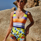 Mixed Print Thick Strap Scoop Neck One-Piece Swimsuit (TB10D) T