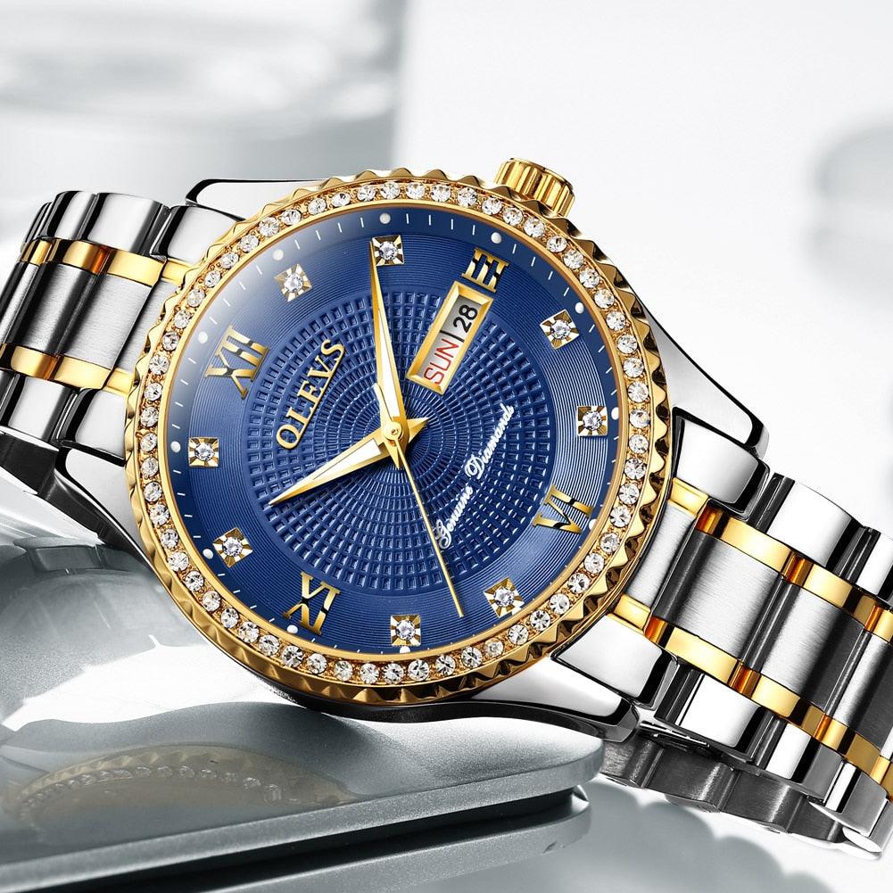 Great Men Watch - Business Diamond Luxury Movement Luminous Quartz Wristwatch - With Calendar (1U84)
