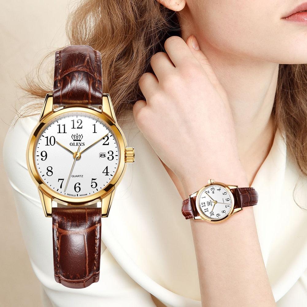 Gorgeous Women's Watches - Fashion Casual Luxury Dress Genuine Brown Leather Waterproof (1U82)(9WH3)
