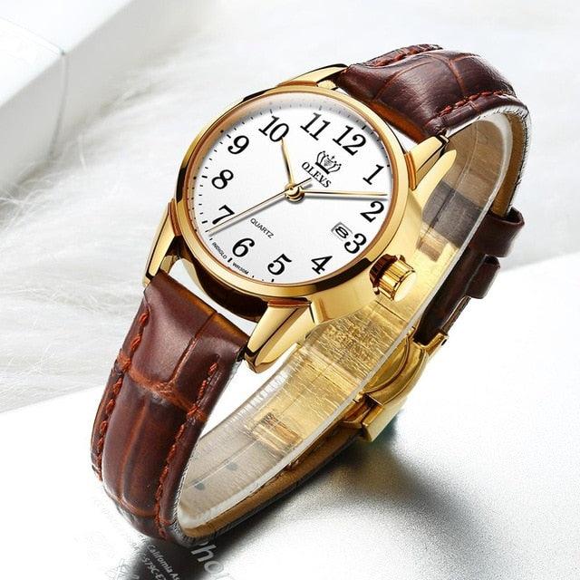Gorgeous Women's Watches - Fashion Casual Luxury Dress Genuine Brown Leather Waterproof (1U82)(9WH3)