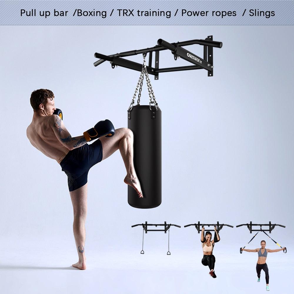 Indoor Pull Up Bar Wall Home Gym Chin Up Bar Wall Horizontal Bar Boxing Power Ropes Slings Training Fitness Equipment (FH)(1U80)