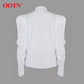Gorgeous Elegant White Puff Sleeve Blouse - Women Office Lady Shirts - Work Wear - Turn Down Collar (D19)(TB4)