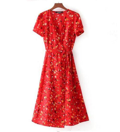 Women Lacing up Waist Slit Mid Long Dress -Slim Fit Summer Dresses - 2 colors Wrap Dress (2U30)