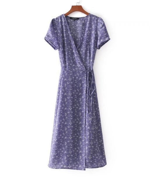 Women Lacing up Waist Slit Mid Long Dress -Slim Fit Summer Dresses - 2 colors Wrap Dress (2U30)