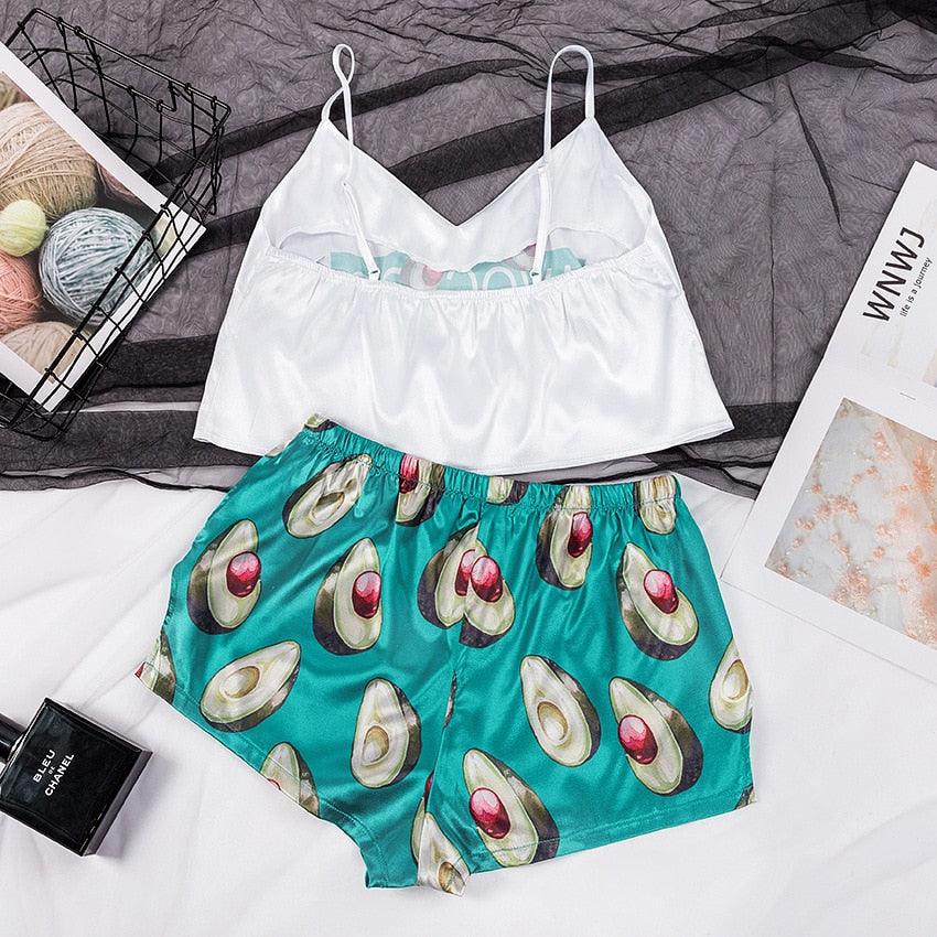 Trending Printed Women's Pajamas Shorts - Sleepwear Summer Faux - Female Sexy Women's Pajama Sets (1U90)