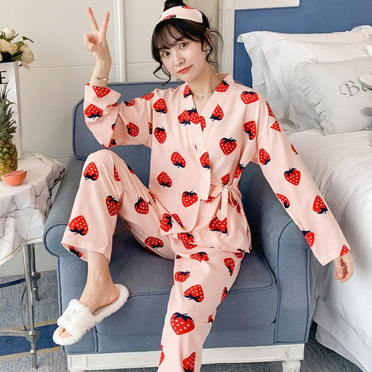 Gorgeous Long Sleeve Pajamas Set - Girl Sleepwear Ladies Sexy Suit - Cartoon Cute (1U90)