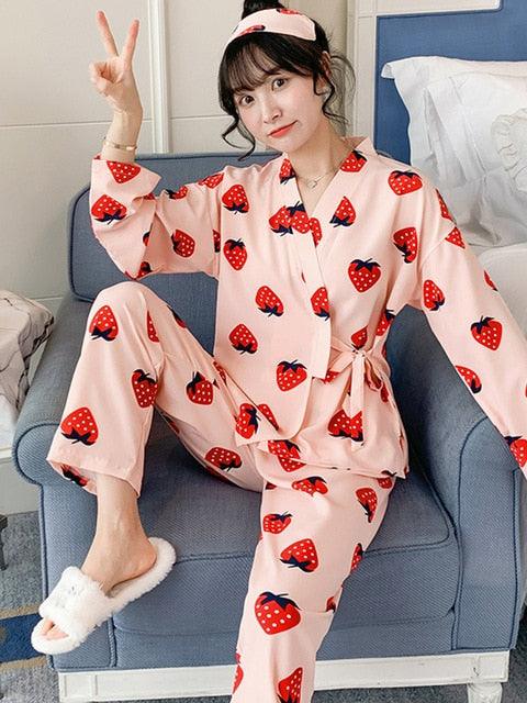 Gorgeous Long Sleeve Pajamas Set - Girl Sleepwear Ladies Sexy Suit - Cartoon Cute (1U90)