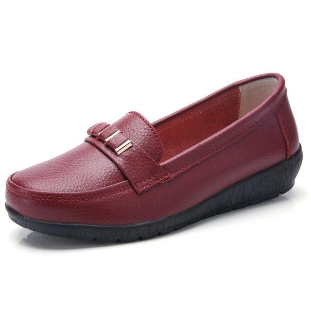 Soft Leisure Flats Women Leather Shoes - Loafers Casual Female Footwear (D40)(FS)