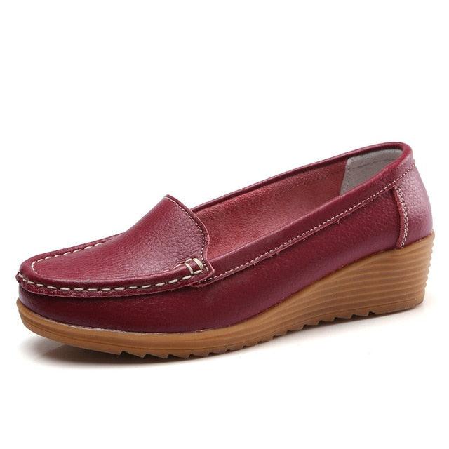 Summer Women Flats Genuine Leather Shoes- Slip On Flats Shoes - Moccasins Soft Loafers Shoes (FS)