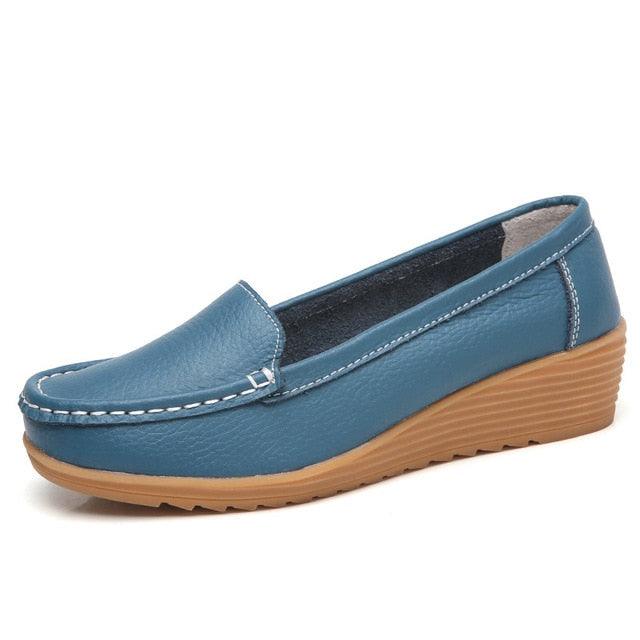 Summer Women Flats Genuine Leather Shoes- Slip On Flats Shoes - Moccasins Soft Loafers Shoes (FS)