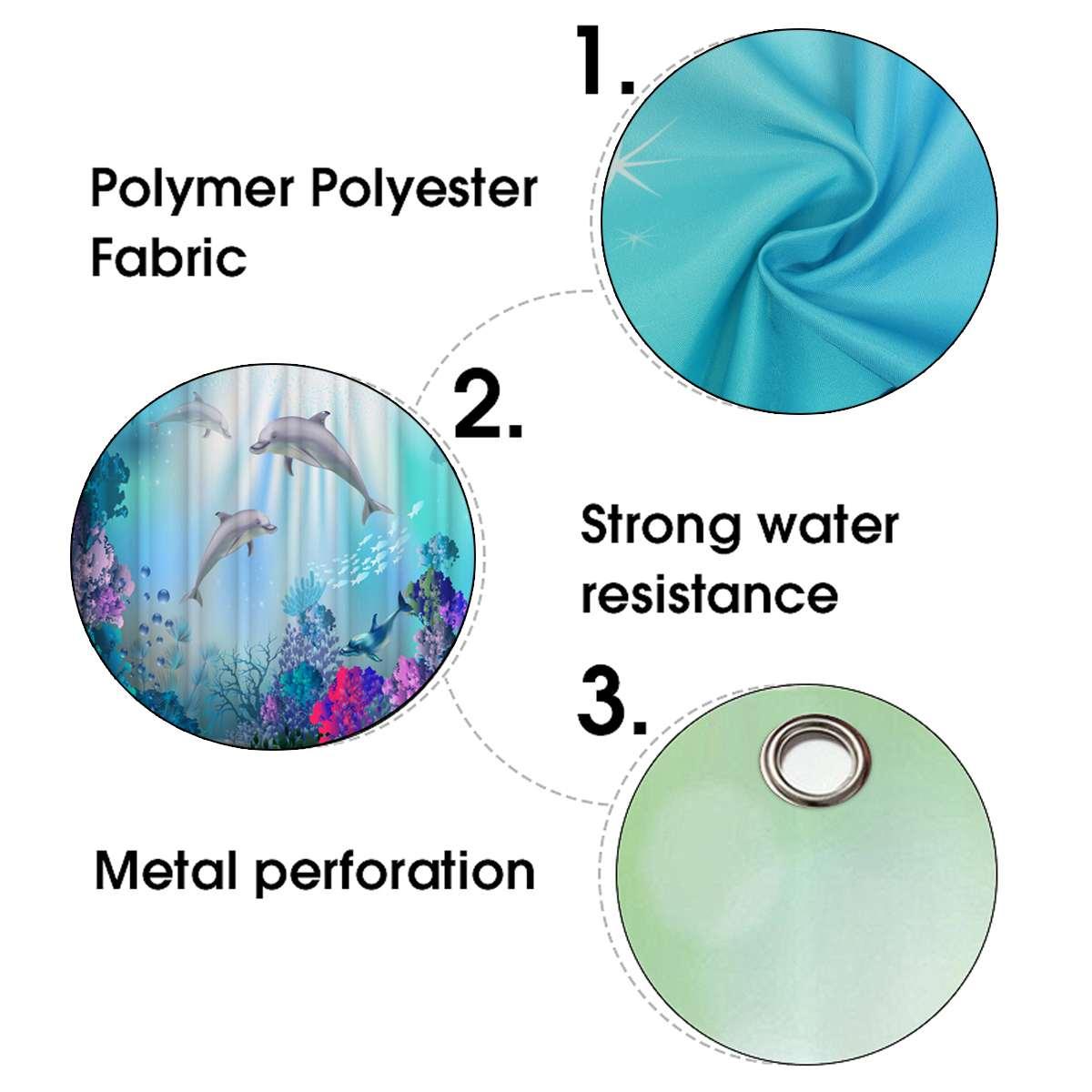 Ocean Design Dolphin Printing Shower Curtain Sets - Non-Slip Rugs Toilet Lid Cover and Bath Mat Waterproof Fabric (D65)(B&4)(B&1)(1U65)