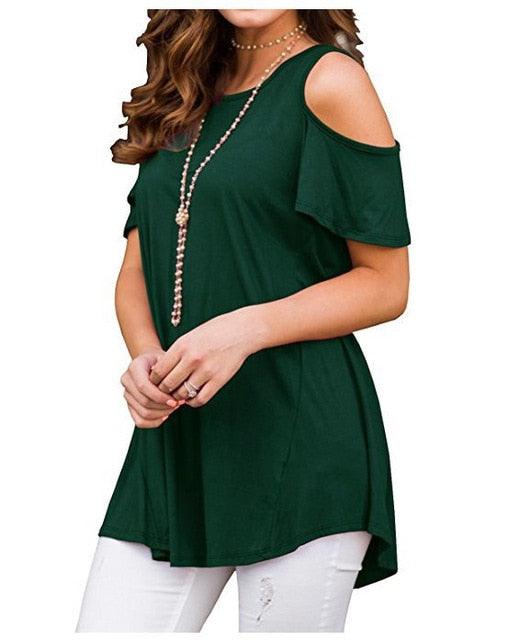 Gorgeous Off Shoulder Short Sleeve Top - Women Loose Sexy Solid Round Neck Top - Cotton Fashion Casual Lady T Shirt (D19)(TB2)(BT1)