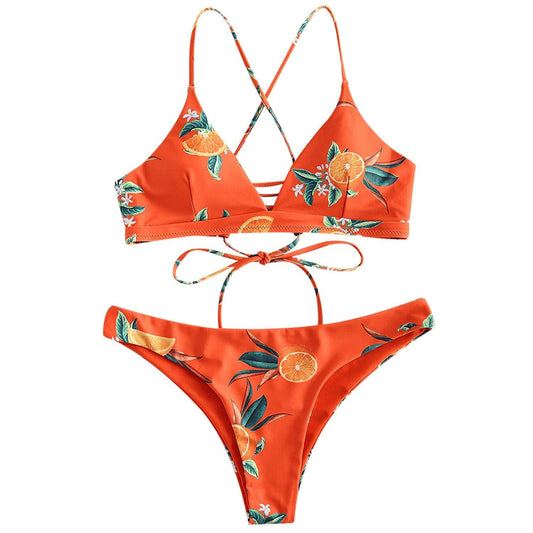 Cute Orange Printed Bikini Set- Sexy Women Swimwear - New Push Up Bathing Suit - Female Brazilian Bikini Set (1U26)