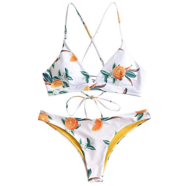 Cute Orange Printed Bikini Set- Sexy Women Swimwear - New Push Up Bat   Deals DejaVu
