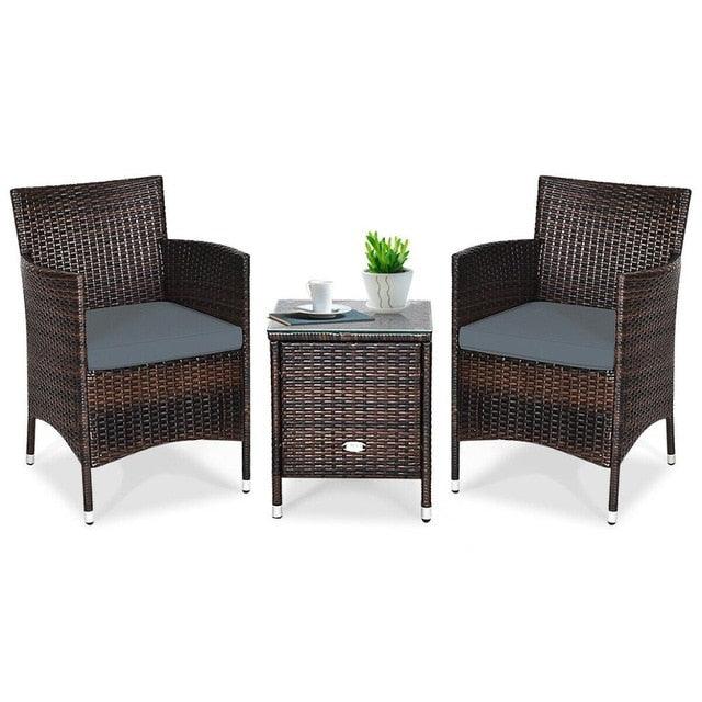 Outdoor 3 PCS Rattan Wicker Furniture Sets Chairs Coffee Table Garden (FW1)(FW2)(1U67)