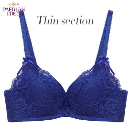 PAERLAN Seamless Wire Free Lace Floral Boobs Push Up Black Bra