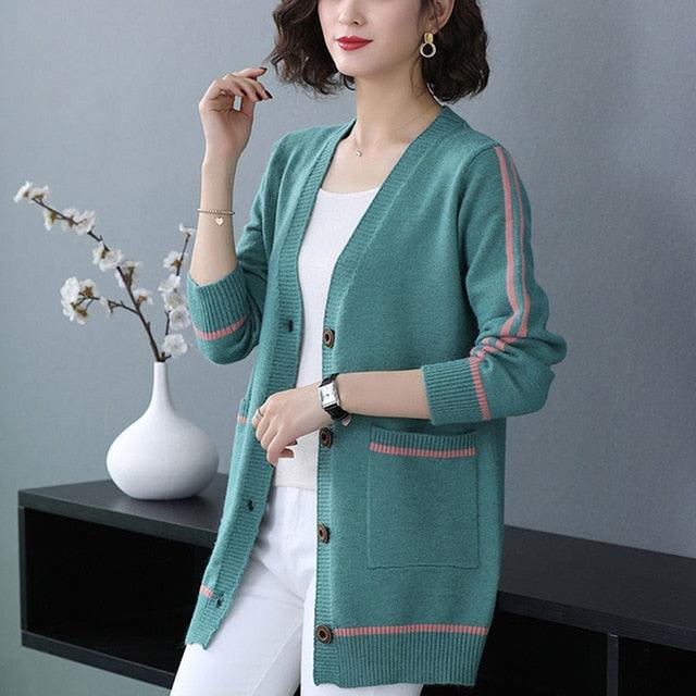 Cute Fashion Women's Cardigan - Casual Autumn V Neck Sweater - Soft Knitted Jacket Coat (TP4)(TB8C)(BCD2)(F20)(F35)