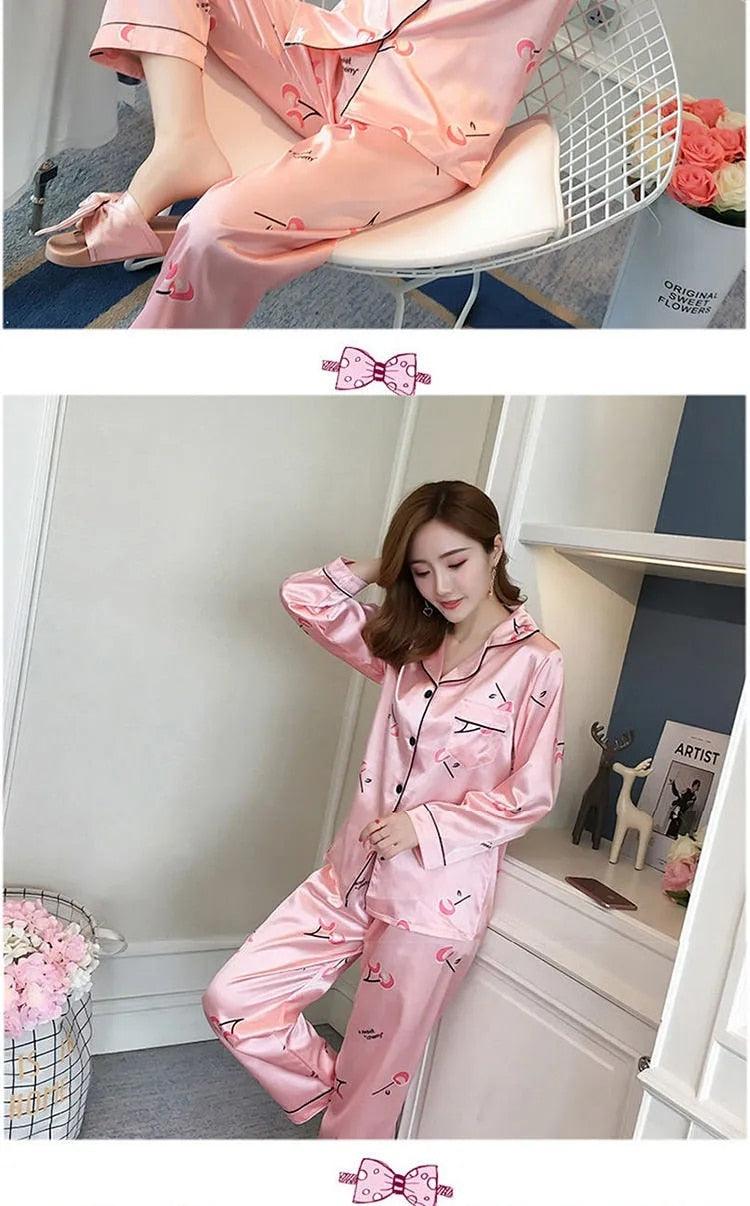 Gorgeous Women's Pajamas - Silk Long Sleeved Cute Two Piece Suit Sleepwear (2U90)